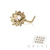 12PCS OF MULTI CZ MANDALA FLOWER 316L SURGICAL STEEL L-SHAPE NOSE BOX